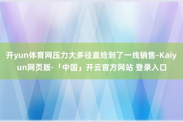 开yun体育网压力大多径直给到了一线销售-Kaiyun网页版·「中国」开云官方网站 登录入口